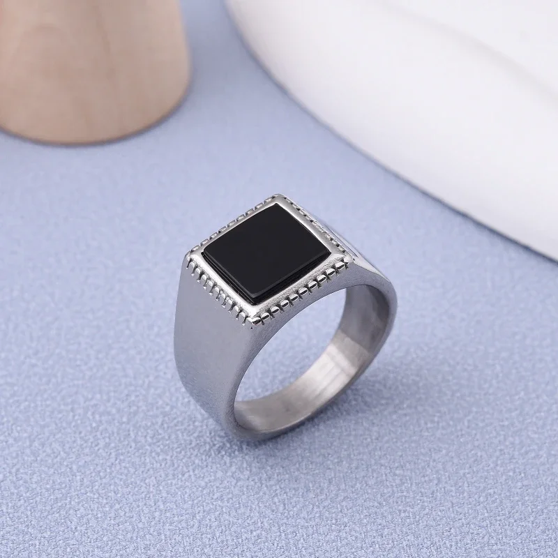 Men Women Casual High Quality Colored Agate Stainless Steel Chunky Jewelry Ring