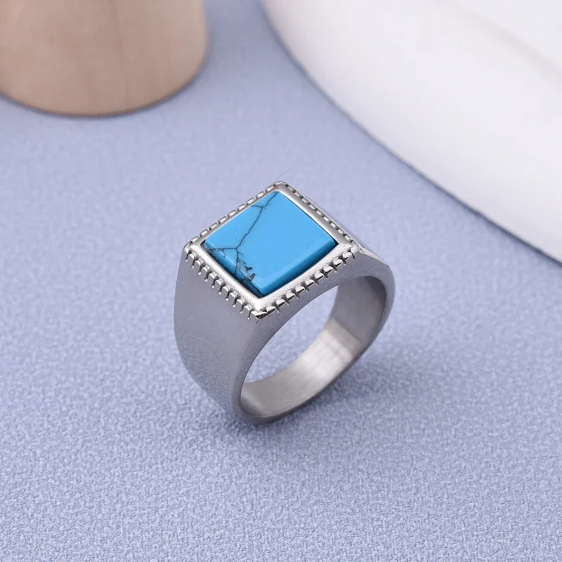 Men Women Casual High Quality Colored Agate Stainless Steel Chunky Jewelry Ring