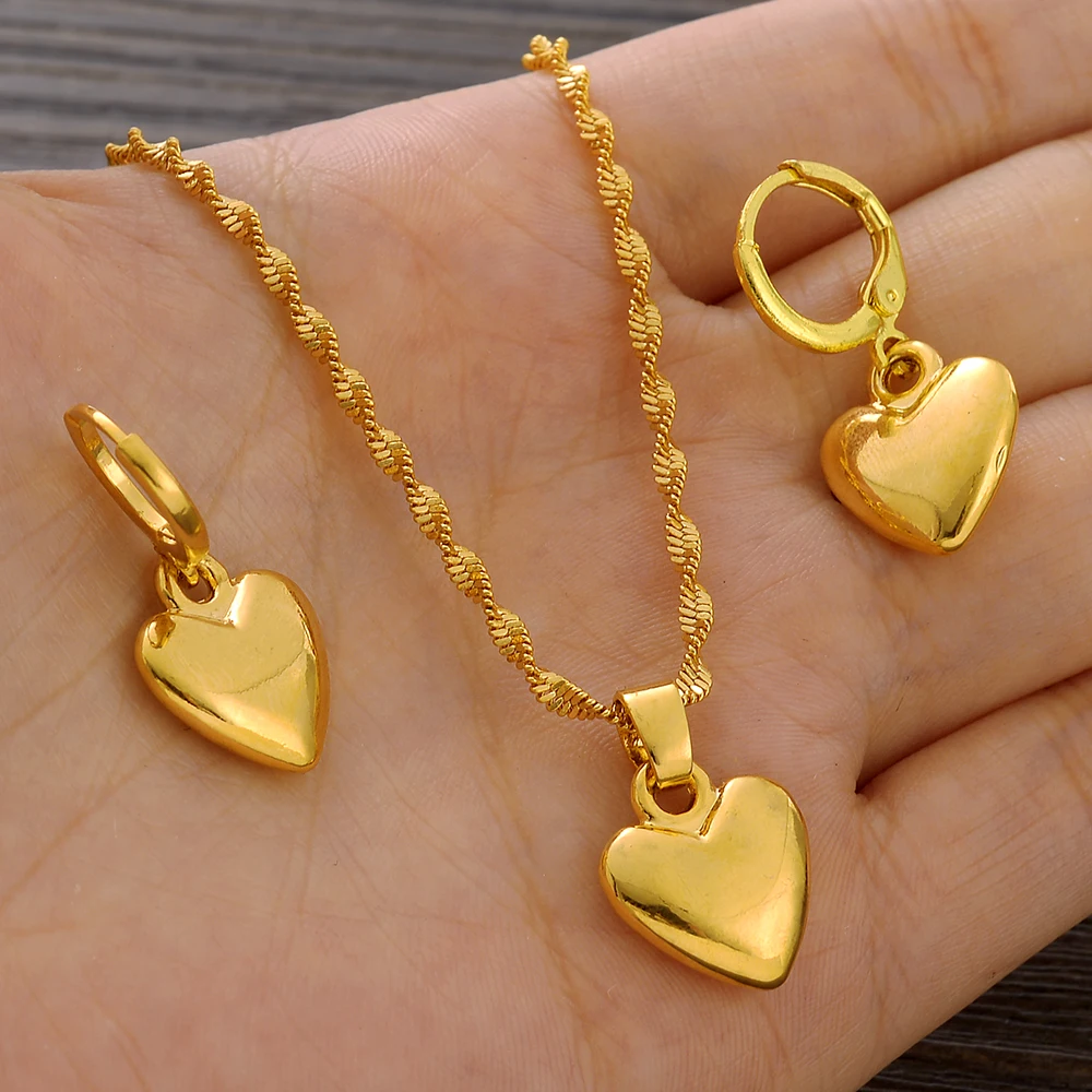 Woman Gold Color Necklace and Earrings Jewelry Set