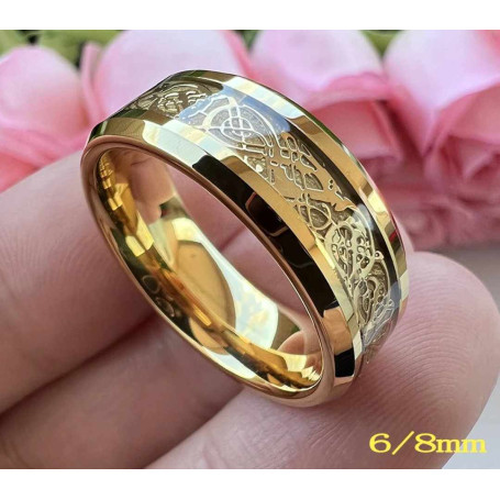 Men Women Tungsten Wedding Band Carbon Fiber Dragon Ring Inlay Shiny Polished Beveled Edges Comfort Fit