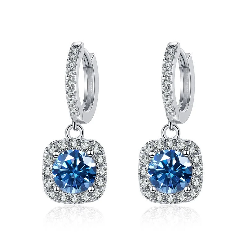 Women Luxury Solid Silver 925 Jewelry 1ct D Color Moissanite Earrings Green Blue Lab Created Diamond Ear-drops