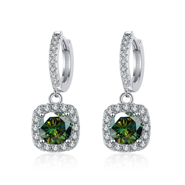 Women Luxury Solid Silver 925 Jewelry 1ct D Color Moissanite Earrings Green Blue Lab Created Diamond Ear-drops