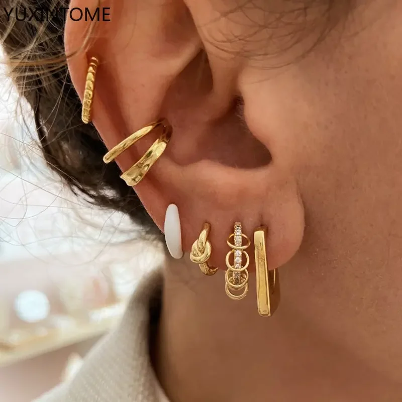 Women 925 sterling silver ear needle multi-ring earrings buckle full of diamonds hoop earrings gold earrings fashion jewelry