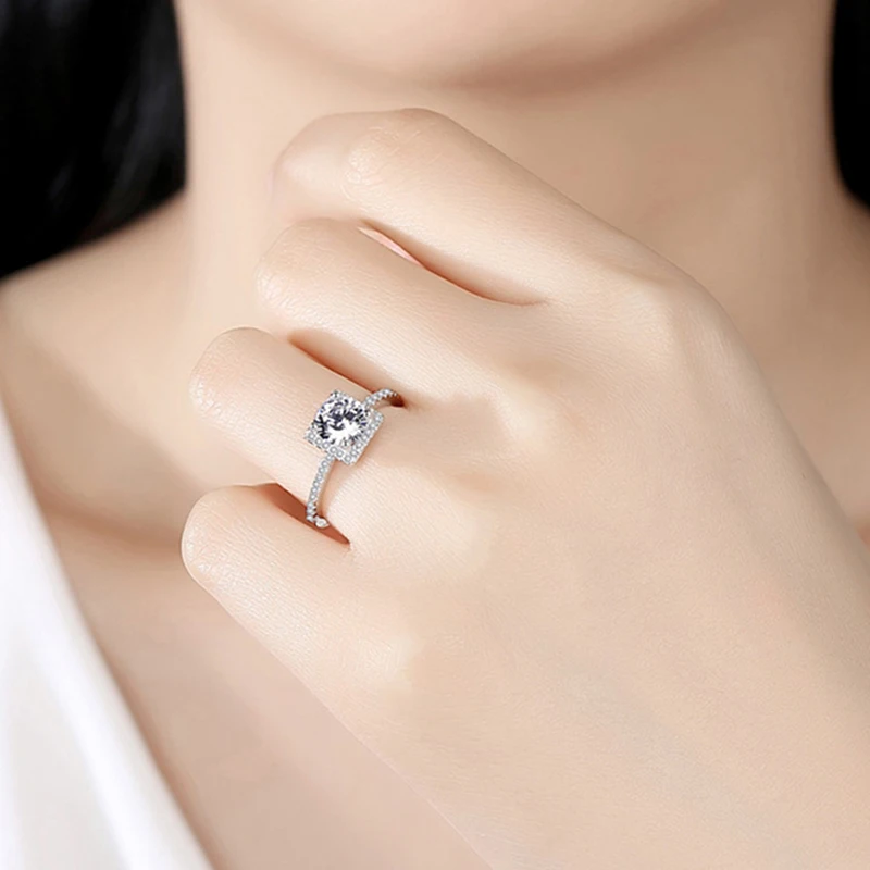 Women Luxury Real Moissanite Diamond Gemstone Square Rings 925 Sterling Silver Fine Jewelry