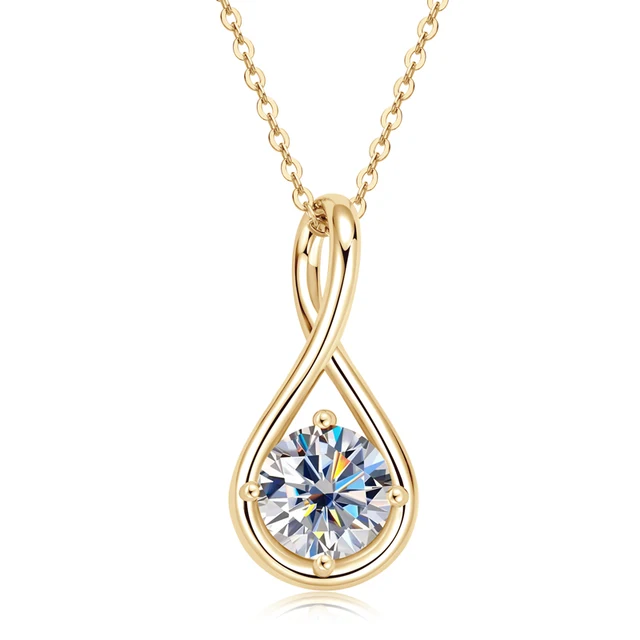 Women 18K Gold Plated Solitaire Round 8mm 2ct Moissanite Infinity Pendant Necklace 925 Sterling Silver Teardrop D Color Diamond
