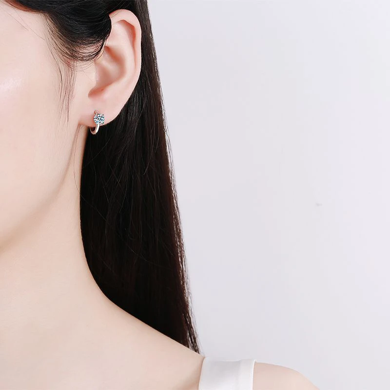 Women Moissanite Hoop Earrings S925 Sterling Sliver with 18k White Gold Plated Diamond Gem Earring