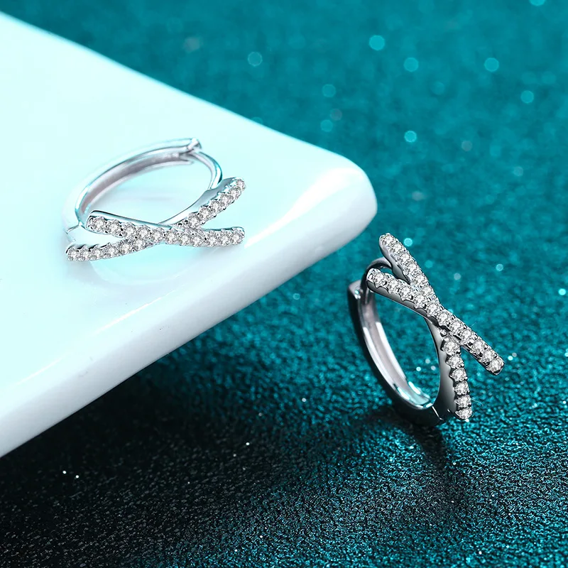 Women Trendy 0.28 Carat Moissanite Diamond Hoop Earrings S925 Sterling Silver Earring Luxury Fine Jewelry