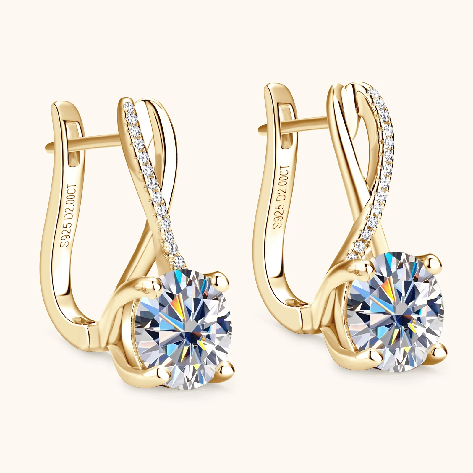 Women Plated 18K Gold 2 Carat Moissanite Hoop Earrings 8mm Lab Diamond Earring 925 Silver Jewelry