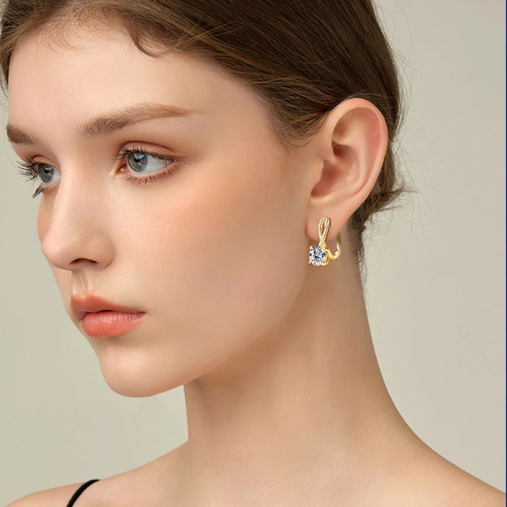 Women Plated 18K Gold 2 Carat Moissanite Hoop Earrings 8mm Lab Diamond Earring 925 Silver Jewelry