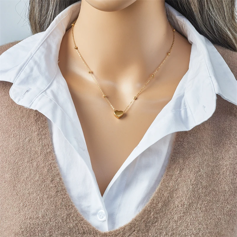 Women 316L Stainless Steel Gold Color Heart Love Chain Necklace Bracelets Fashion Non-fading Jewelry Set