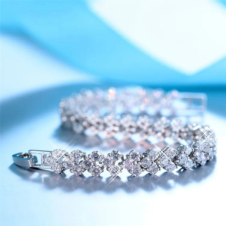 Women Luxury Jewelry Roma Silver Color Charm Cubic Zirconia Crystal Bracelet