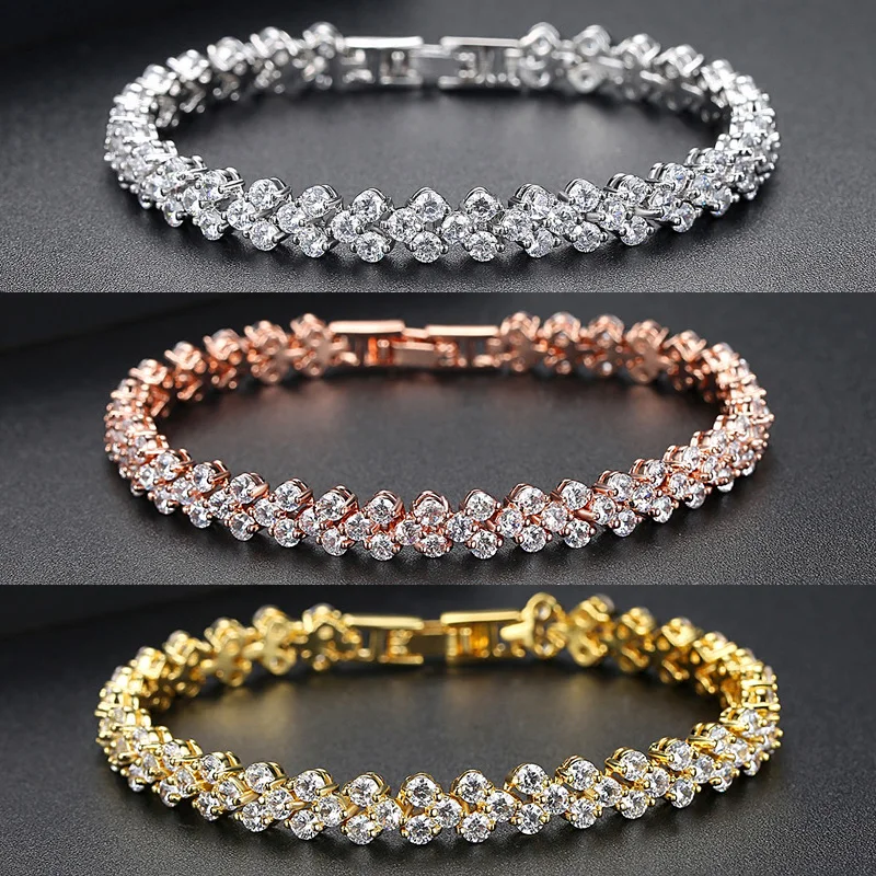 Women Luxury Jewelry Roma Silver Color Charm Cubic Zirconia Crystal Bracelet