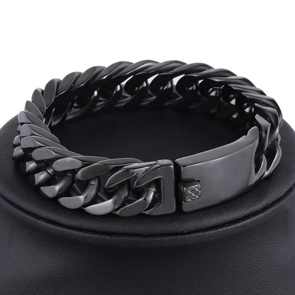 Men Luxury Fashion Hip Hop Curb Chain Bracelet Double Buckle Domineering Bracelet