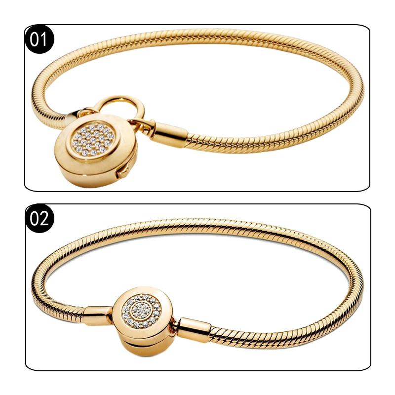 Women Wrist Charm Bracelets Jewelry 18K Shine Gold 925 Sterling Silver Snake Chain Logo Padlock Crown O Clasp Zircon Stones