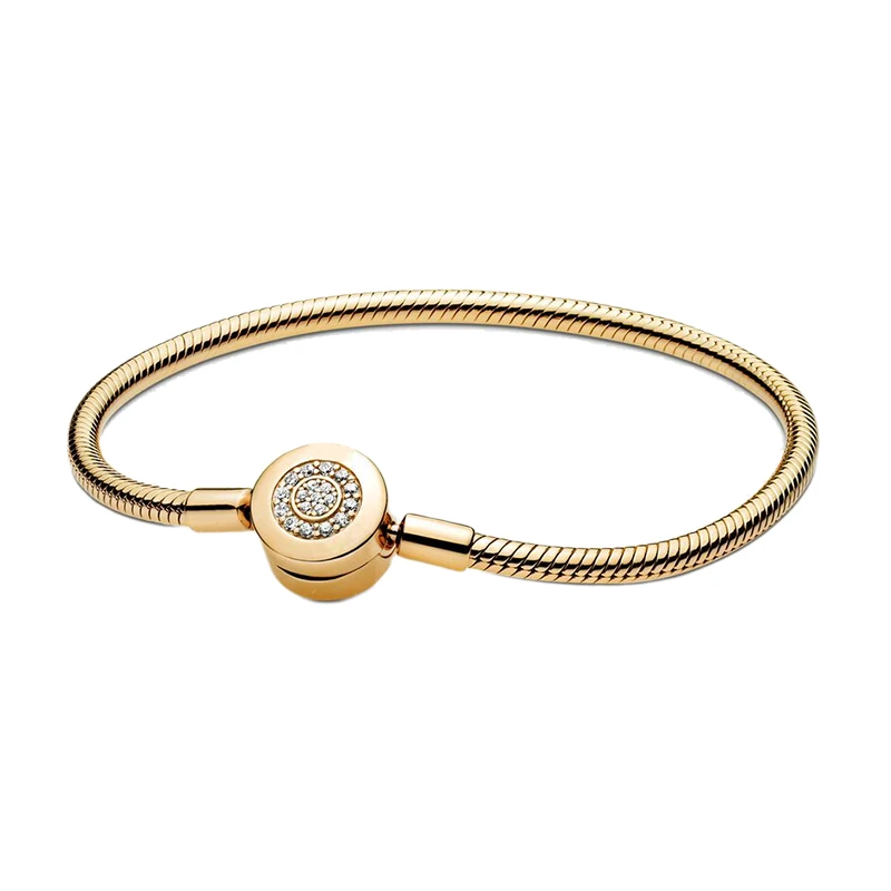Women Wrist Charm Bracelets Jewelry 18K Shine Gold 925 Sterling Silver Snake Chain Logo Padlock Crown O Clasp Zircon Stones