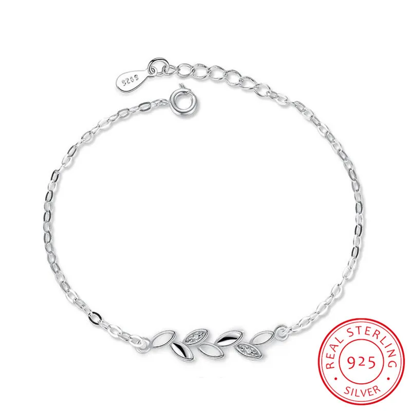 Women New Simple Fashion 925 Sterling Silver Leaves Chain Bracelet  Jewelry