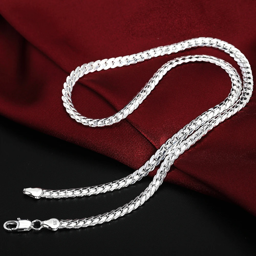 Women Men Fine 45-60cm 925 Sterling Silver 6MM Full Necklace Bracelet Fashion Jewelry Link Chain Set