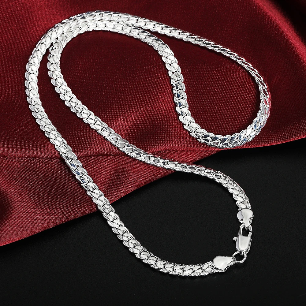 Women Men Fine 45-60cm 925 Sterling Silver 6MM Full Necklace Bracelet Fashion Jewelry Link Chain Set