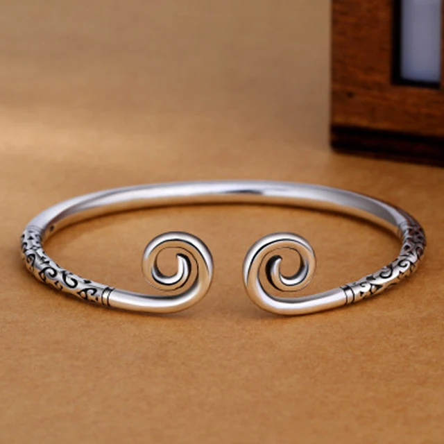 Women Men 925 Sterling Silver Vintage Open Cuff Bracelet Bangle Jewelry