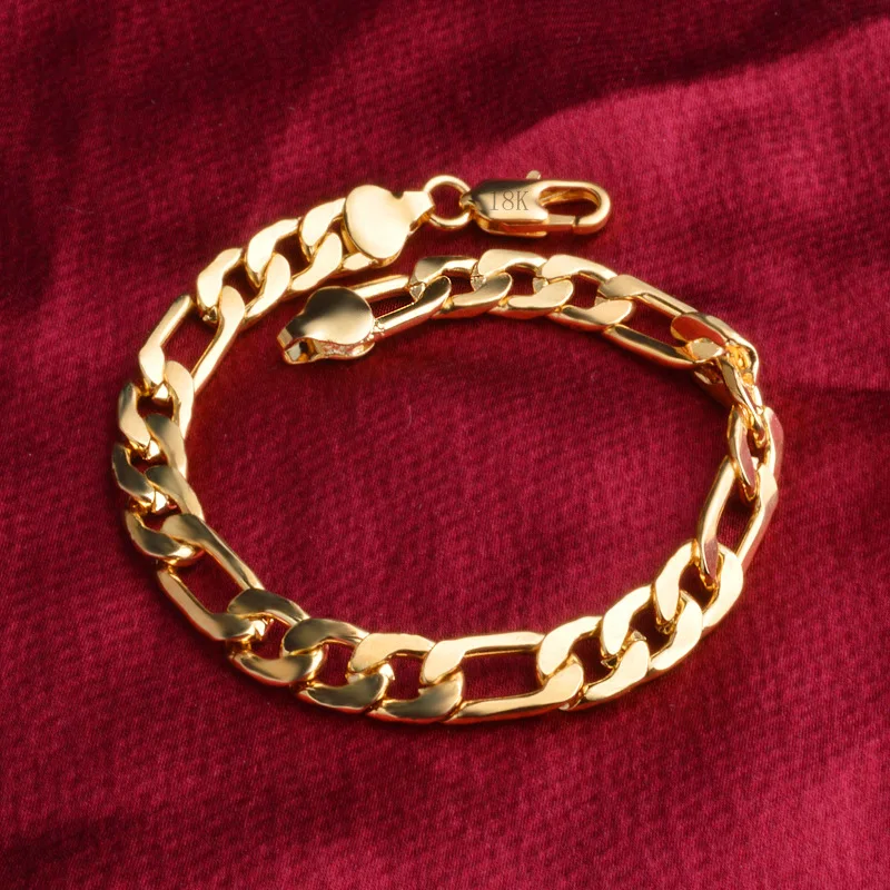Men Women 925 sterling Silver 18K gold color 8MM geometry Bracelets fine Jewelry