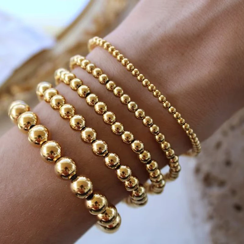 Women Men Trend Stretch Stainless Steel Bracelets Gold Sliver Color 2MM 5MM 8MM Stacked Ball Beaded Bracelet