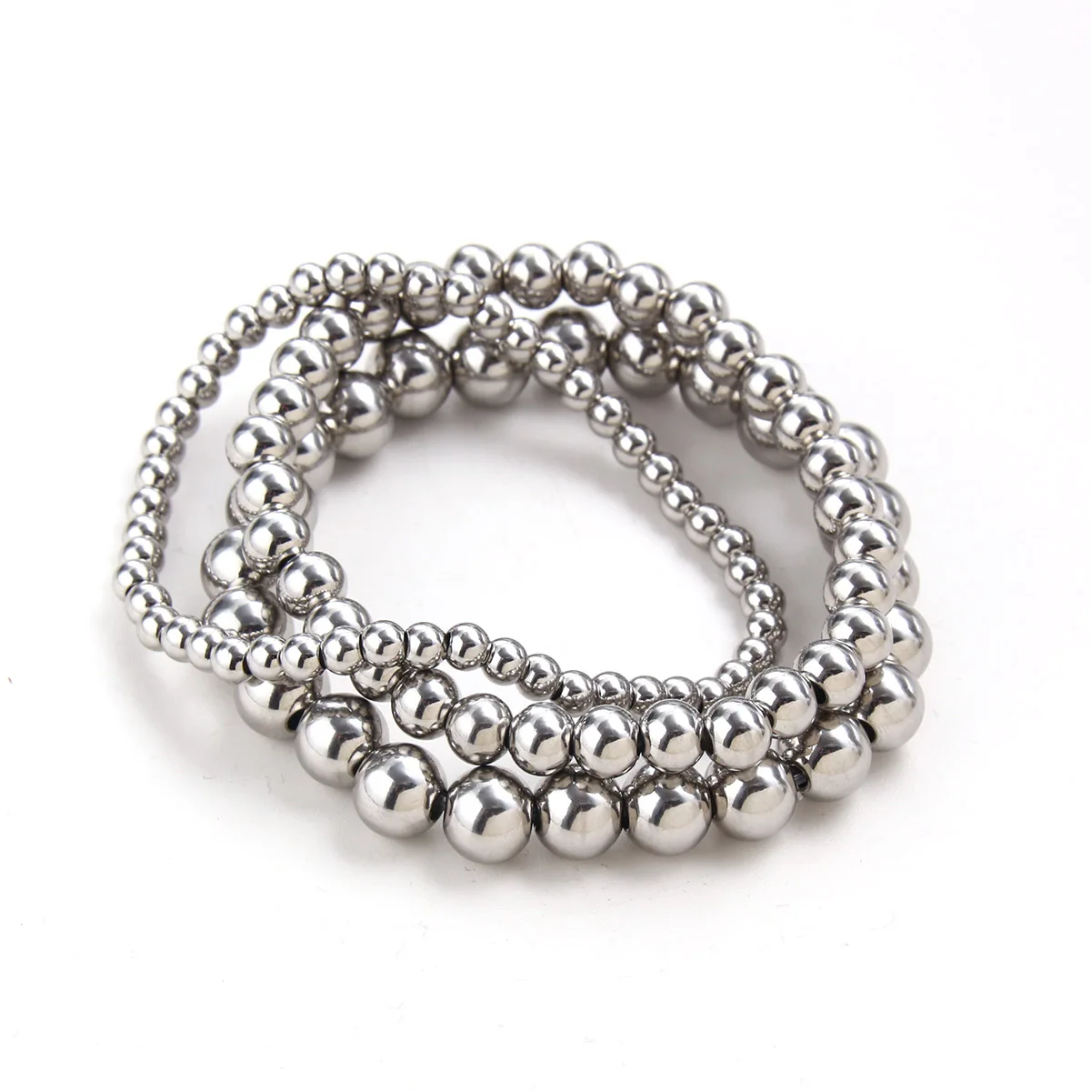 Women Men Trend Stretch Stainless Steel Bracelets Gold Sliver Color 2MM 5MM 8MM Stacked Ball Beaded Bracelet