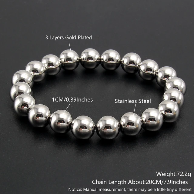 Women Men Trend Stretch Stainless Steel Bracelets Gold Sliver Color 2MM 5MM 8MM Stacked Ball Beaded Bracelet
