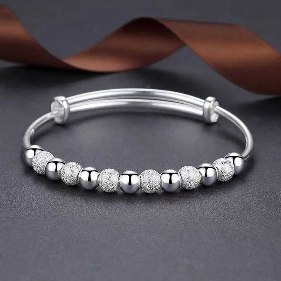 Women 925 sterling silver Luxury Beads bracelets Bangles Adjustable