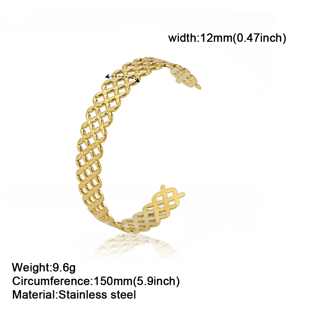 Women Men Hollow Grid Pattern Bangles Fashion Simple Stainless Steel Bracelet