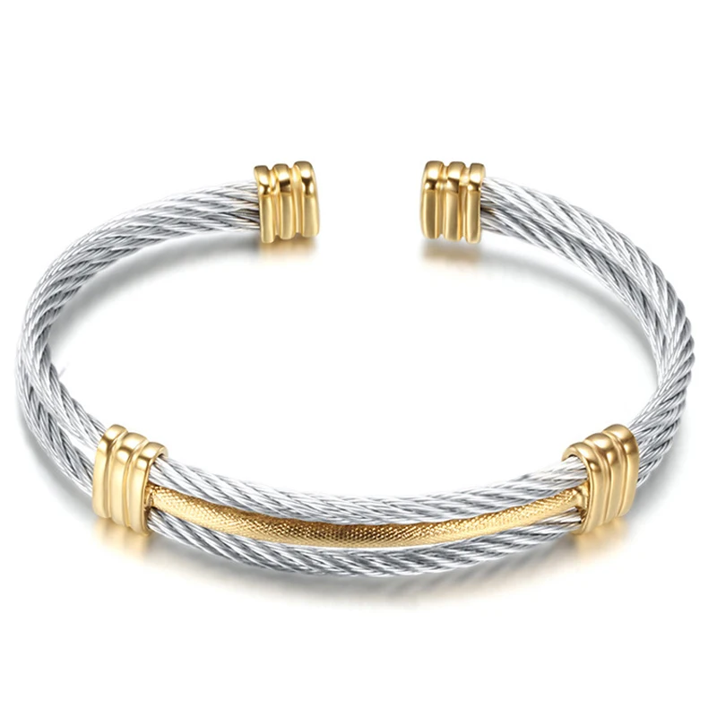 Men Women Luxury Gold Color Wire Knot Hip Hop Women Stainless Steel Open Cuff Jewelry