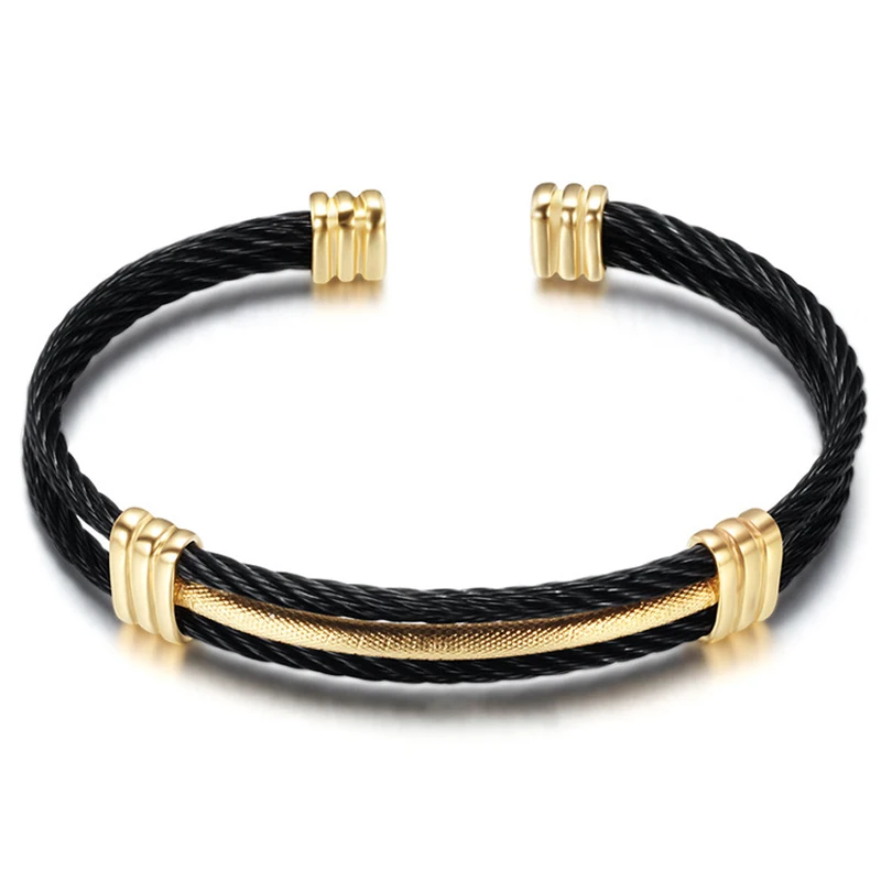 Men Women Luxury Gold Color Wire Knot Hip Hop Women Stainless Steel Open Cuff Jewelry