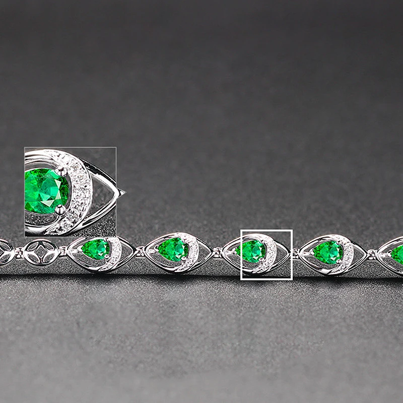 Women Bracelet 925 Silver Jewelry Water Drop Shaped Emerald Gemstone Fashion Accessories