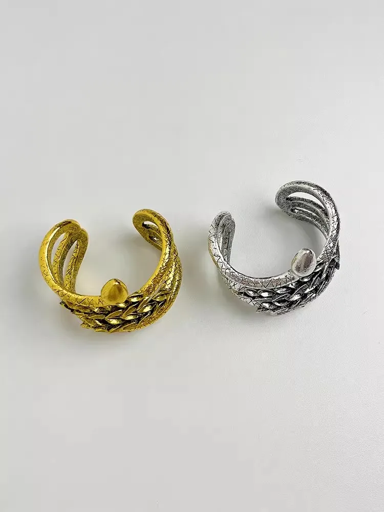 Women Gothic Snake-shaped Open Bracelets Punk Leaves Textured Bangle Vintage Jewelry Adjustable Accessories