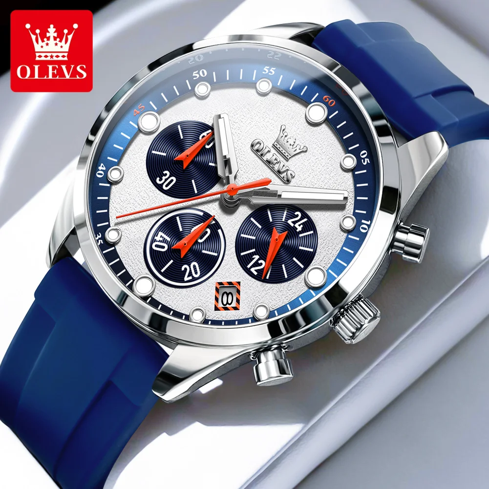 Men Quartz Silicone Strap Chronograph Waterproof Wrist Watch Fashion Elegant Watch