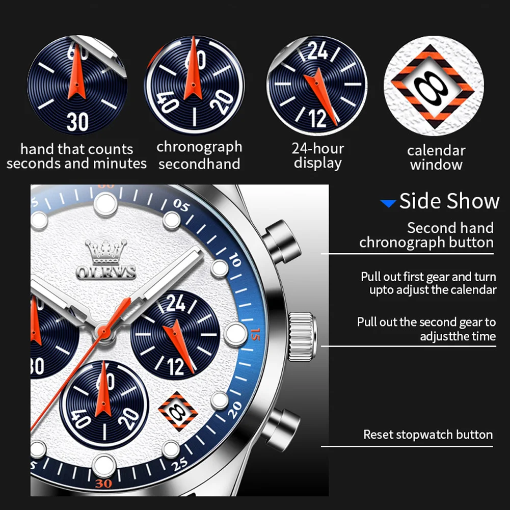 Men Quartz Silicone Strap Chronograph Waterproof Wrist Watch Fashion Elegant Watch