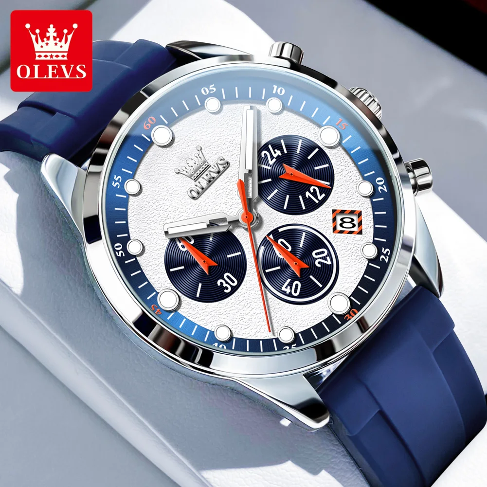 Men Quartz Silicone Strap Chronograph Waterproof Wrist Watch Fashion Elegant Watch