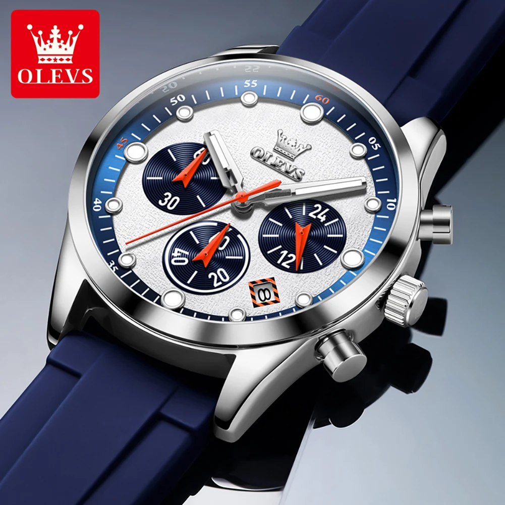 Men Quartz Silicone Strap Chronograph Waterproof Wrist Watch Fashion Elegant Watch