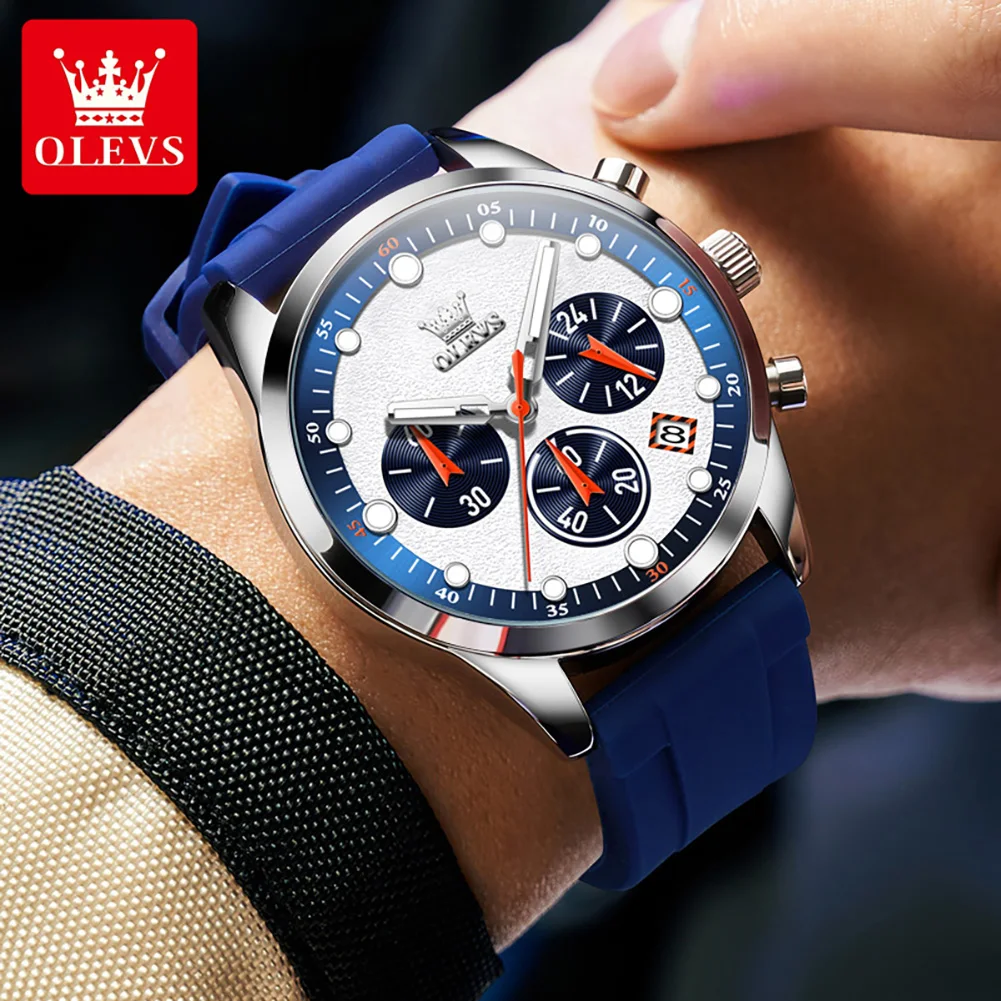 Men Quartz Silicone Strap Chronograph Waterproof Wrist Watch Fashion Elegant Watch