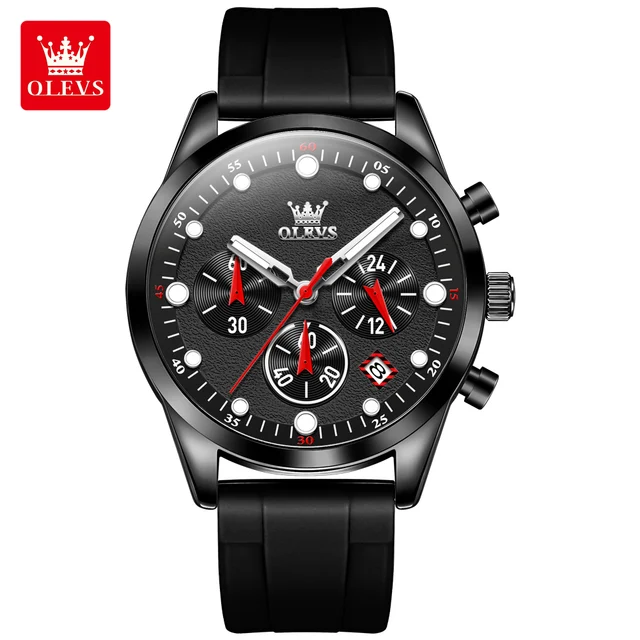 Men Quartz Silicone Strap Chronograph Waterproof Wrist Watch Fashion Elegant Watch