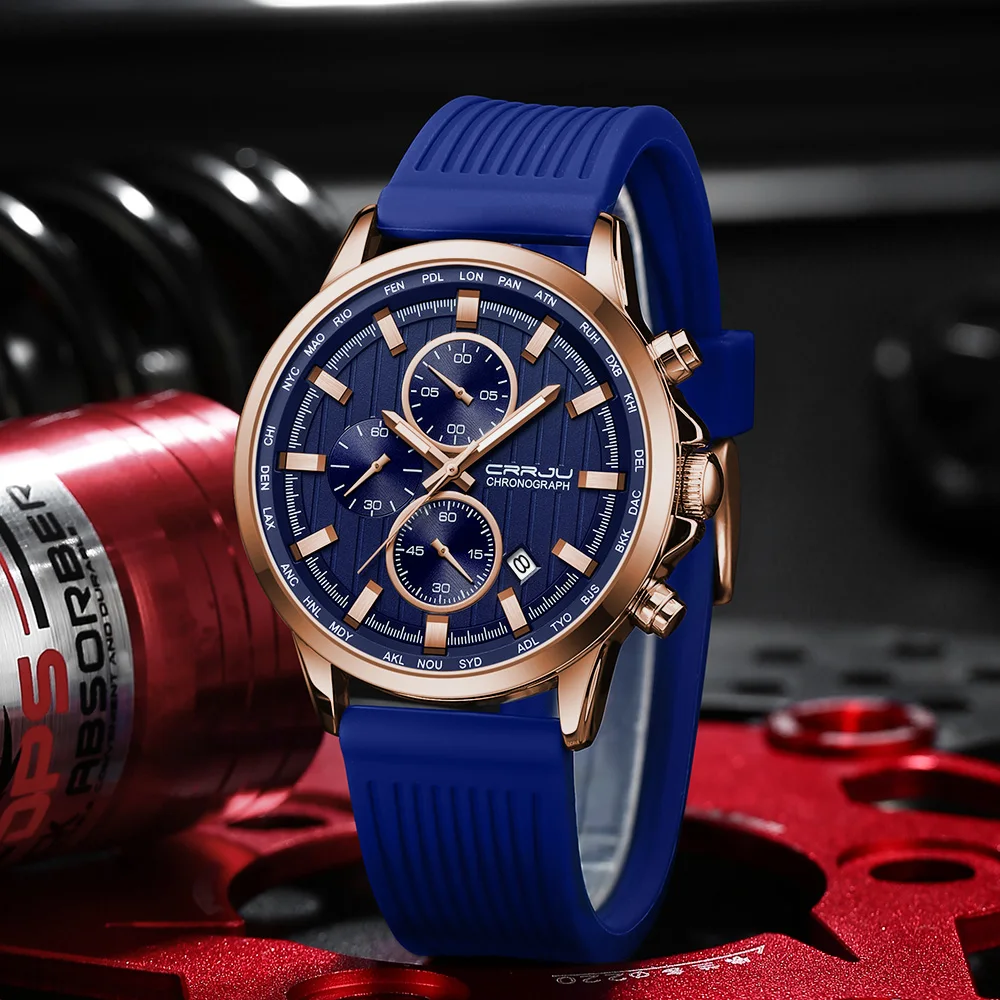 CRRJU Men Watch Silicone Strap Top Brand Luxury Sports Quartz  Waterproof Luminous Auto Date Wristwatch Relogio Masculino
