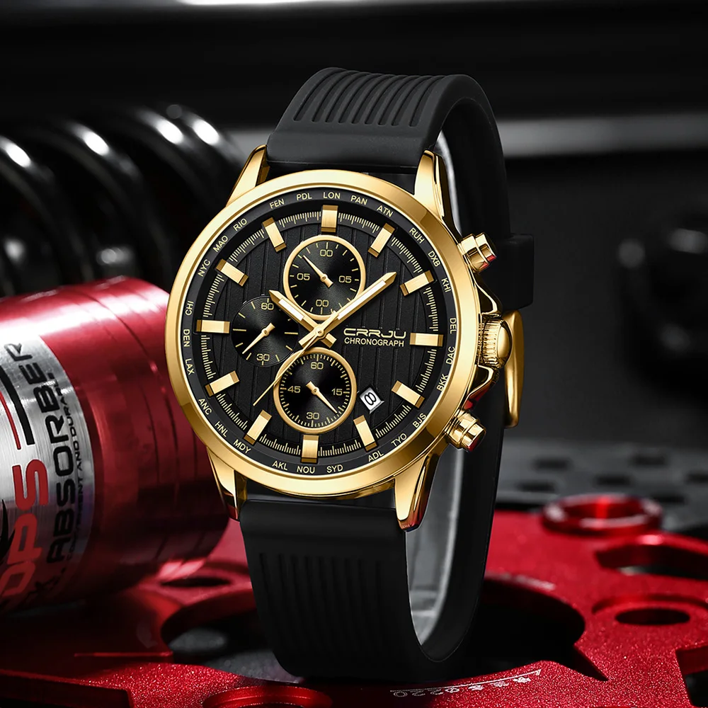 CRRJU Men Watch Silicone Strap Top Brand Luxury Sports Quartz  Waterproof Luminous Auto Date Wristwatch Relogio Masculino