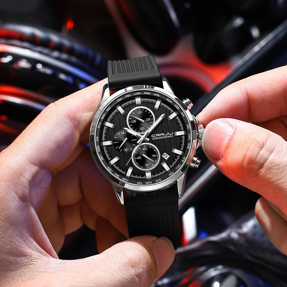 CRRJU Men Watch Silicone Strap Top Brand Luxury Sports Quartz  Waterproof Luminous Auto Date Wristwatch Relogio Masculino