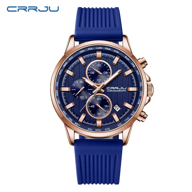 CRRJU Men Watch Silicone Strap Top Brand Luxury Sports Quartz  Waterproof Luminous Auto Date Wristwatch Relogio Masculino