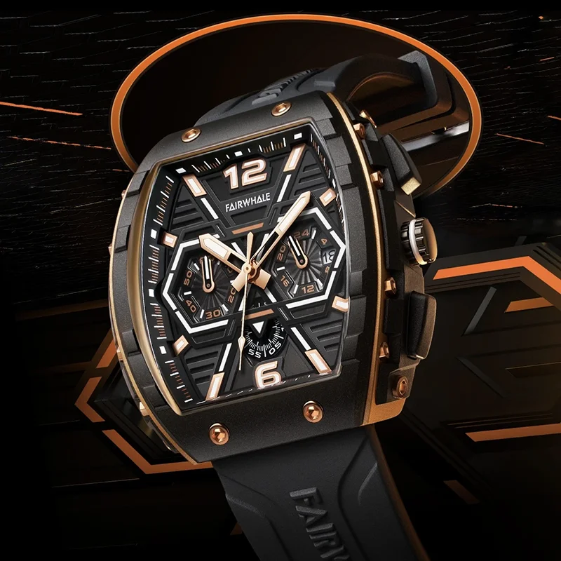 Mark Fairwhale Luxury Watches Mens Automatic Date Sports Silicone Quartz Clock Fashion Waterproof Tonneau Mille Wrist Watch 2023