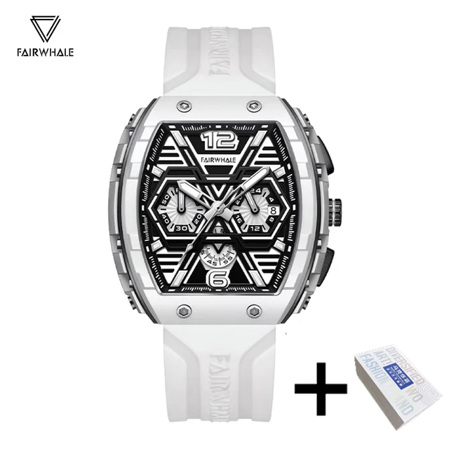 Mark Fairwhale Luxury Watches Mens Automatic Date Sports Silicone Quartz Clock Fashion Waterproof Tonneau Mille Wrist Watch 2023