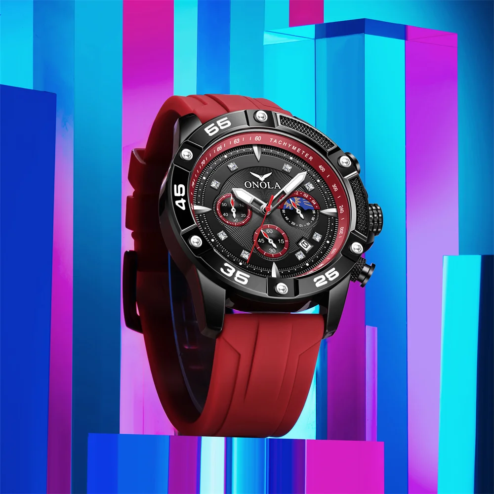 ONOLA Fashion Casual Men's Watch Multi functional Fluorescent Tape Waterproof Quartz Military Watch Men's Clock High Quality