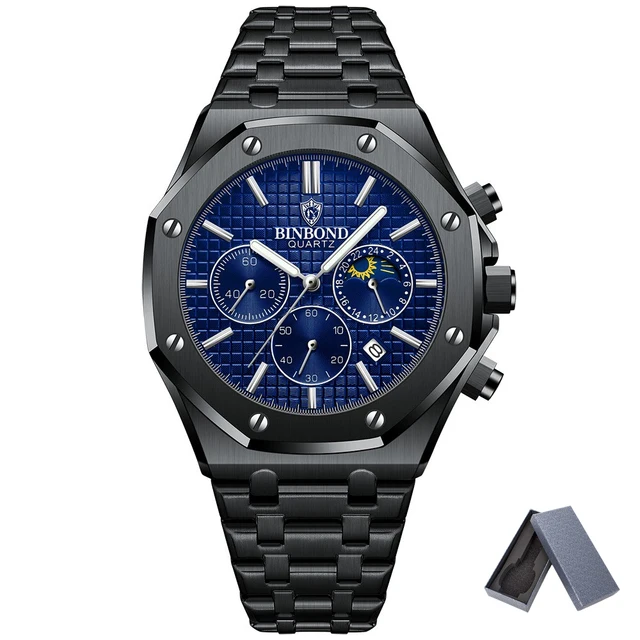 BINBOND B0161 Top box Brand Man Casual Quartz Watch Luxury Luminous Wristwatch Stainless Steel Waterproof Men Clock