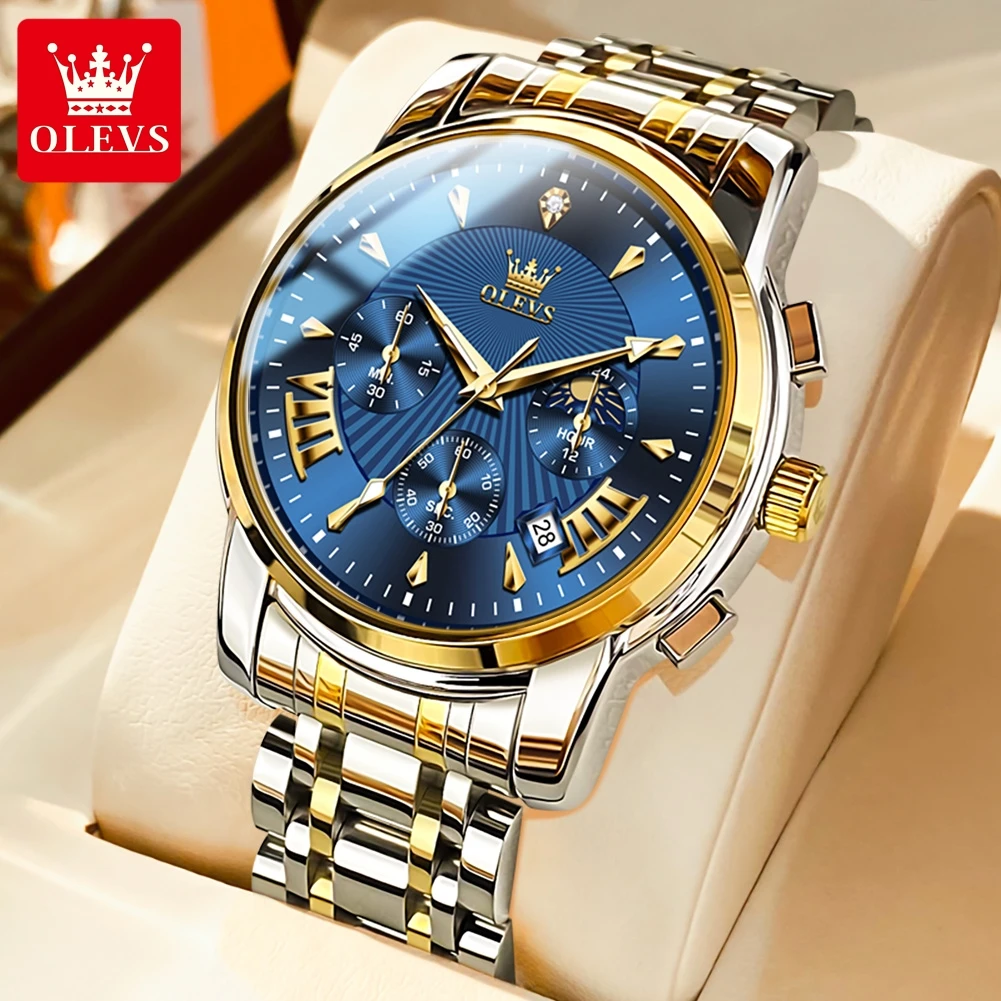 OLEVS 2892 Luxury Brand Quartz Watch for Men Stainless Steel Waterproof Moon Phase Men's Wristwatches Chronograph Man Moonswatch