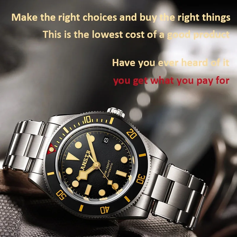 LANSTB-Luxury automatic movement watches for men, Waterproof mechanical male wristwatch,Custom men's dive watch, Stainless steel