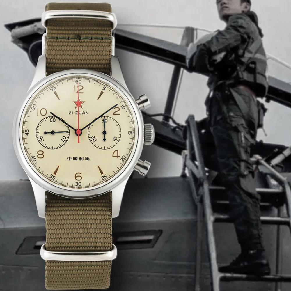 HEMUDU China Aviator Seagull 1963 Chronograph Mechanical Watch For Men ST1901 Movement  Military Pilot Manual Mechanical Watches